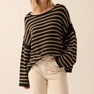 Promesa Stripe Hype Oversized Striped Sweater - black and white